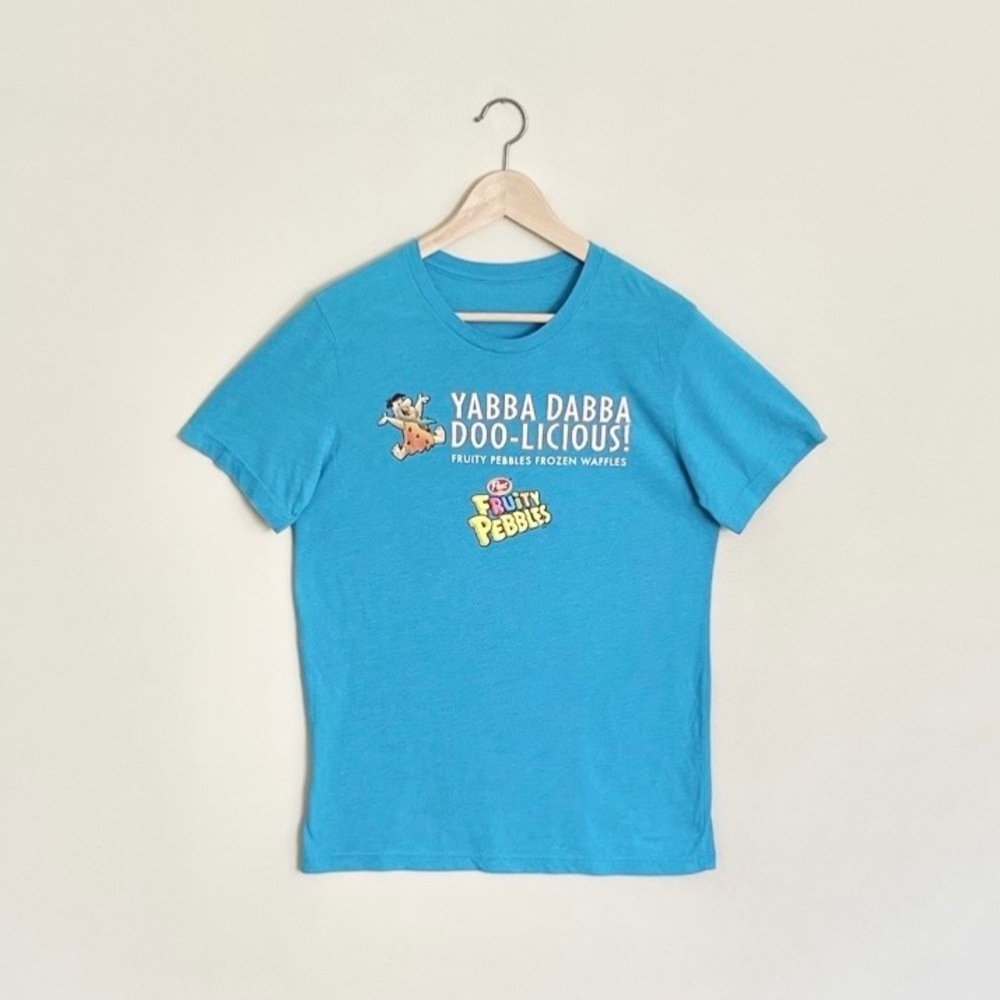 Post Flintstones Fruity Pebbles Frozen Waffles Blue Promo T Shirt Adult Medium